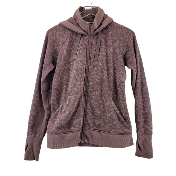 Athleta Triumph Full Zip Athletic Hoodie Sweatshirt Smoked Brown Print SZ Small - Picture 3 of 12